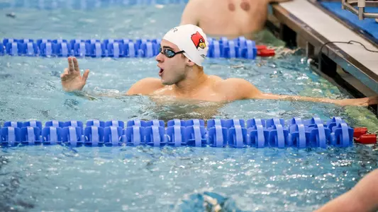 Nick Albiero celebrates at the blocks