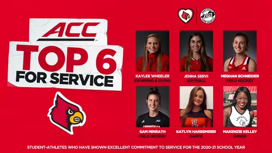Graphic with headshots of the Top 6 athletes for service hours
