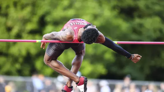 Trey Allen in the high jump at the ACC Outdoor Championships