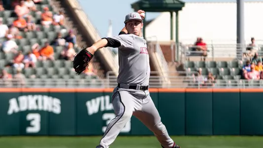 Luke Seed pitching at Clemson.