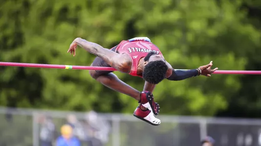 Trey Allen in the high jump at the ACC Outdoor Championships