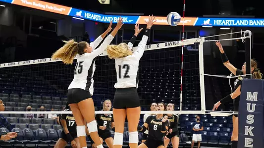 Amaya Tillman and Tori Dilfer block Purdue