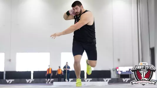 Bryan Hudson shot put at Hokie Invitational with PNC Logo