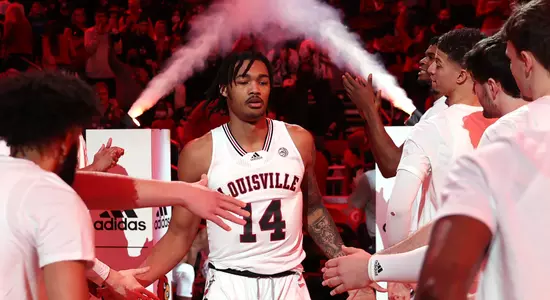 Dre Davis is introduced as a starter prior to the Cardinals' Jan. 29 game against Duke in KFC Yum! Center.