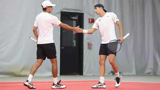 Alex Wesbrooks and Etienne Donnet celebrate at the ITA Ohio Valley Regiona