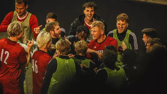The Cardinals celebrate a goal against Clemson.