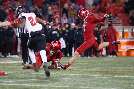 James Turner kicks a field goal during the game against NC state on November 19th