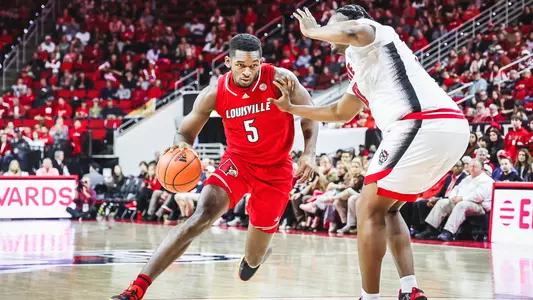 Brandon Huntley-Hatfield attacks the basket at NC State on Dec. 22, 2022.