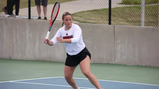 Andrea Di Palma returns a serve against Boston College in the ACC Tennis Championships