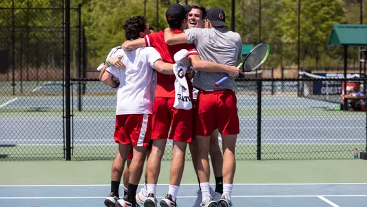 Team celebrates after defeating Clemson in the ACC Quarterfinal