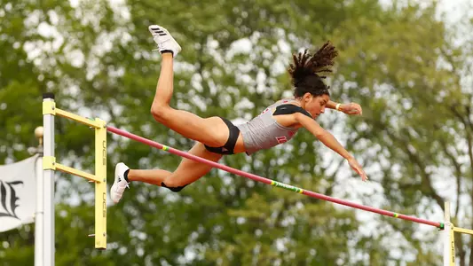 Gabriela Leon clearas a school-record pole vault at ACC Indoor Championships