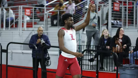 Cameron Miller celebrates after breaking the 200m dash school record at the PNC Lenny Lyles Invitational