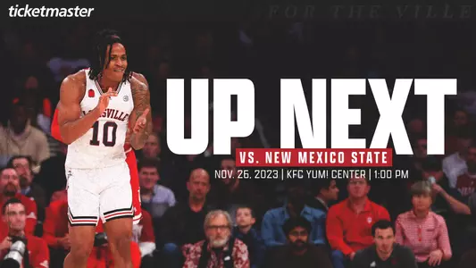Graphic with Kaleb Glenn promoting Louisville Basketball's game against New Mexico State on Nov. 26.