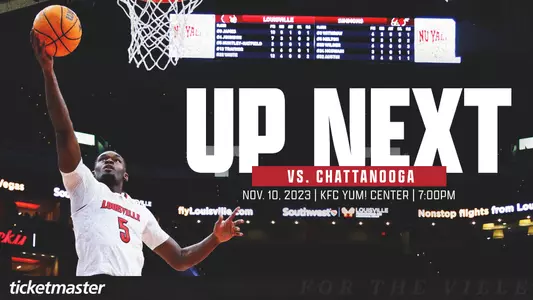 Graphic with Brandon Huntley-Hatfield promoting Louisville men's basketball's game Friday against Chattanoga.