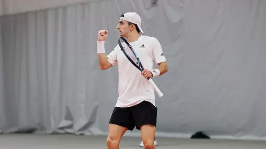 Etienne Donnet pumps his fist during the match vs. Boston College