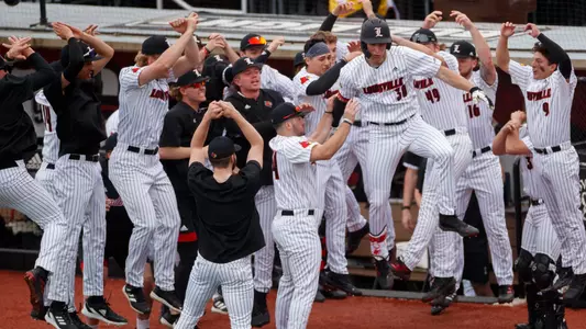 The Cardinals celebrate a Ryan McCoy home run against Xavier.