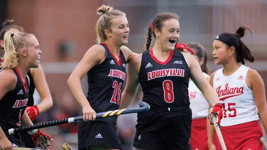 Jane Ramsay and Rylie Wollerton celebrate during the Indiana game