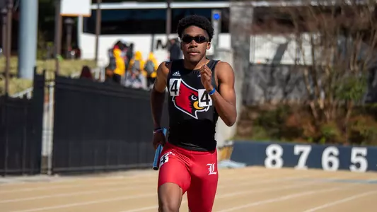 Jaylen Cole competes in the 4x400m relay at the Yellow Jacket Invitational
