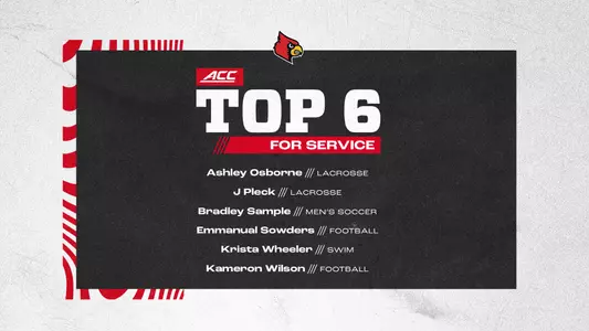 Ashley Osborne, J Pleck, Bradley Sample, Emmanual Sowders, Krista Wheeler and Kameron Wilson have been named winners of the ACC’s Top Six For Community Service award.