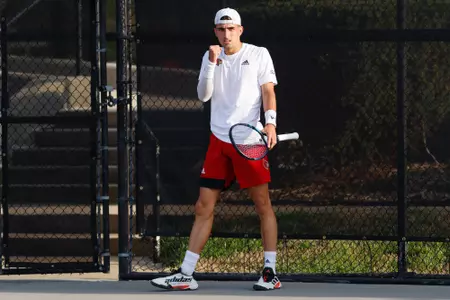 Etienne Donnet celebrates during the game against Notre Dame at the Bass Rudd Center on April 13, 2023.