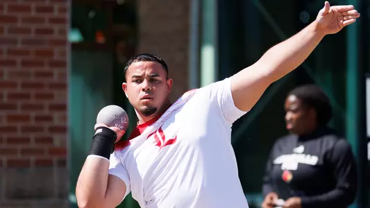 Jorge Contreras Nazario competes in the shot put at the Jim Freeman Louisville Invitational.