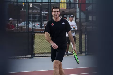 David Mizrahi smiles during the Cardinals match vs Clemson.