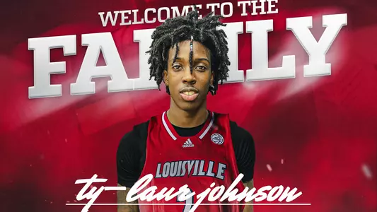 A graphic announcing Louisville men's basketball's signing of Ty-Laur Johnson.