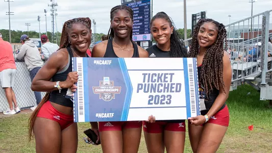 The women's 4x100m relay team clinches a spot in the 2023 NCAA Outdoor Championships.