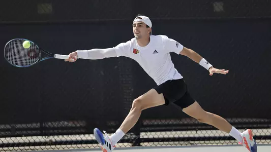 Etienne Donnet returns the ball against Texas Tech in the first round of the NCAA tournament