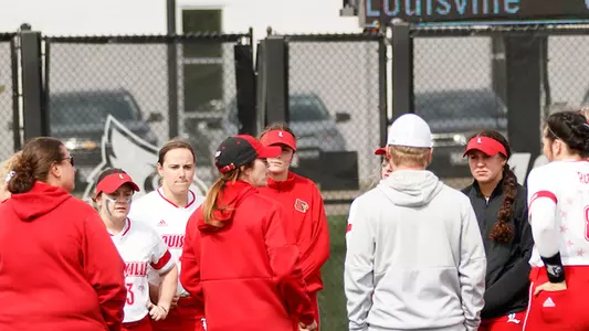 Louisville softball postgame huddle