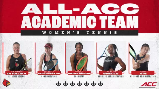 Andrea DiPalma, CiCi Xin, Tyra Richardson, Sasha Gorchanyuk and Jamilah Snells graphic for All-ACC Academic