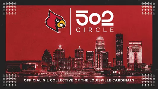 A graphic announcing 502Circle as the Official NIL Collective of the Louisville Cardinals.