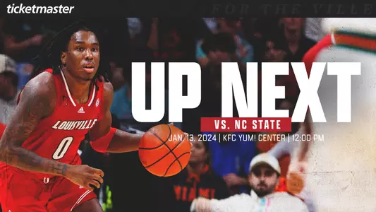 Graphic promoting Louisville Basketball's home game against NC State on Jan. 13, 2024.