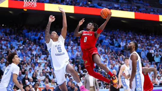 Mike James attacks the basket at North Carolina on Wednesday, Jan. 17, 2024.