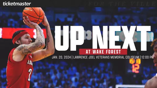 Graphic promoting Louisville Basketball's game at Wake Forest on Saturday, January 20th.