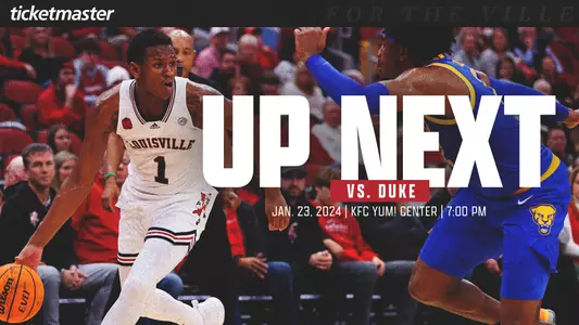Graphic promoting Louisville Basketball's home game against Duke on Tuesday, January 23rd.