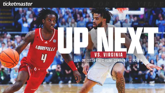 Graphic promoting Louisville Basketball's home game against Virginia on Jan. 27, 2024.