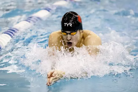 Denis Petrashov swims the breaststroke