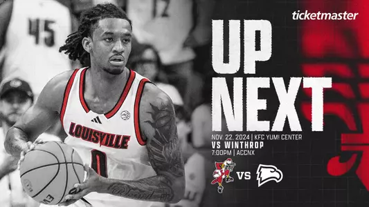 James Scott on the Up Next graphic for Louisville men's basketball versus Winthrop