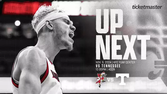 Kasean Pryor on an Up Next graphic for men's basketball vs. Tennessee