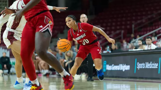 Jayda Curry dribbles versus Boston College