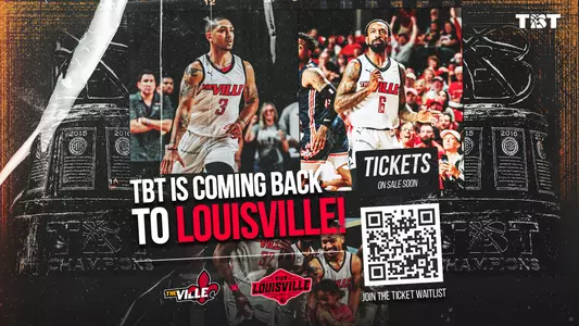 Graphic promoting the return of The Ville alumni team and The Basketball Tournament to Freedom Hall this July.