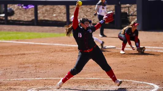 Gabby Holloway pitches the ball at Ulmer Stadium