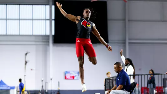 Jeremiah Willis competing in the long jump at the PNC Lenny Lyles Invitational