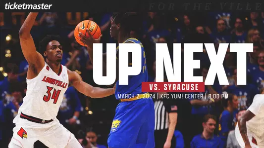 Graphic promoting Louisville Basketball's home game against Syracuse on Saturday, March 2.