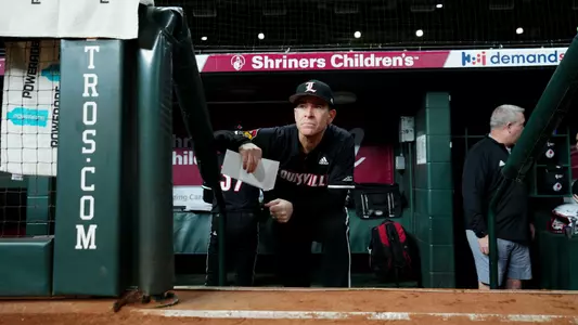 Dan McDonnell in the dugout at Minute Maid Park.