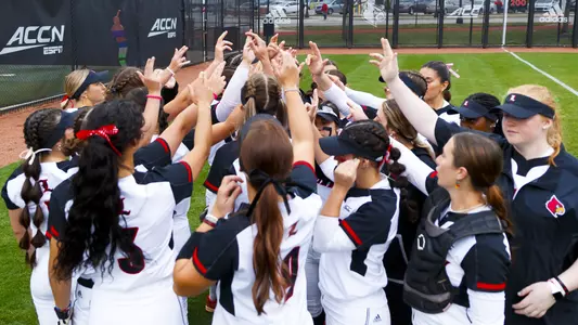 Louisville Softball huddle vs. Virginia Tech