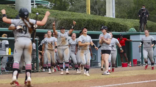 Louisville softball celebrates after Kiley Goff scores the winning run against Georgia Southern Louisville softball celebrates after Kiley Goff scores the winning run against Georgia Southern