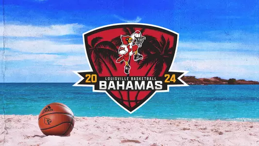Men's basketball graphic announcing the summer foreign trip to the Bahamas