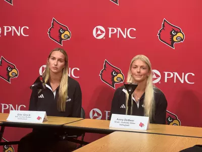 Elle Glock and Anna DeBeer chat with the media on Media Day